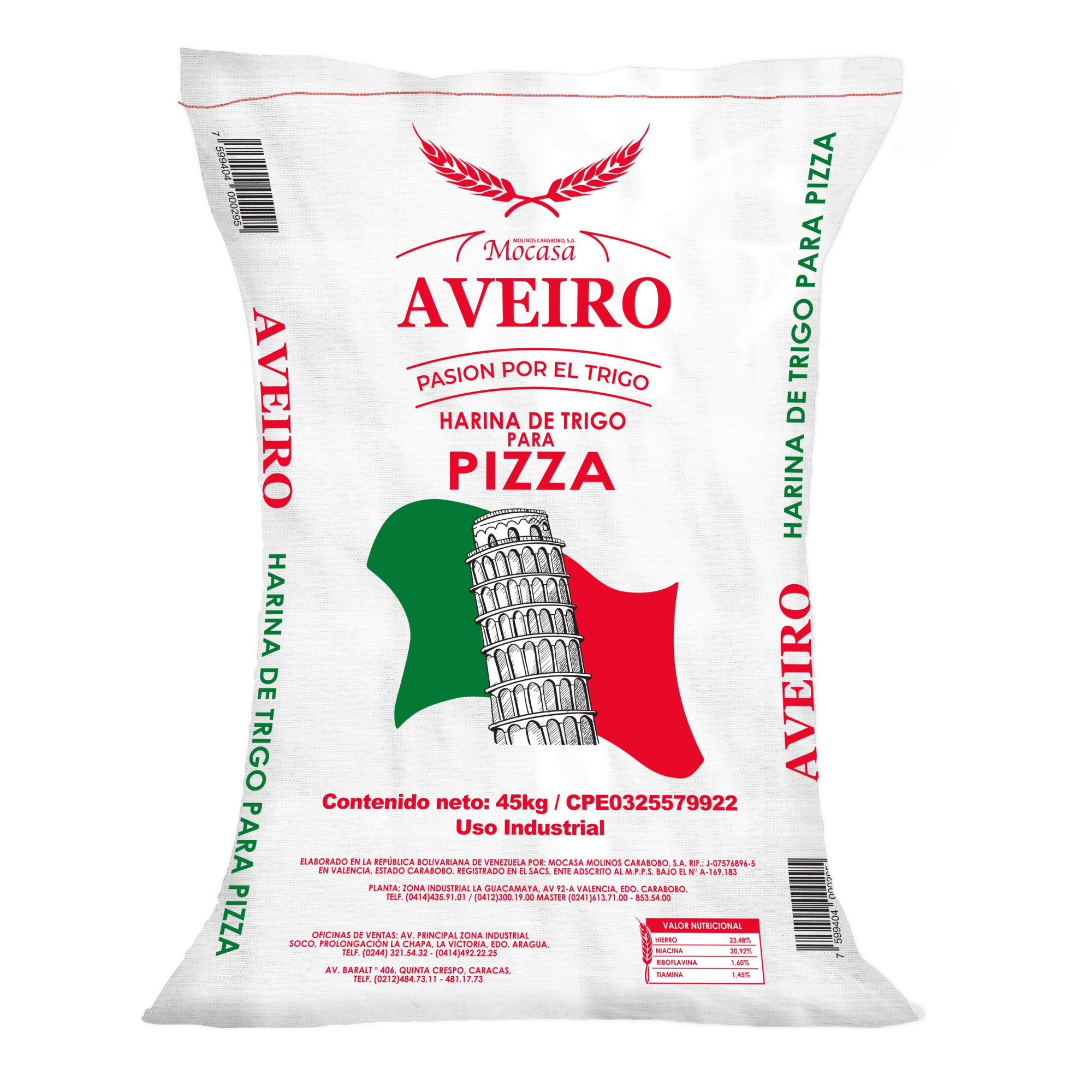 Harina de Trigo Aveiro PARA PIZZA en Saco de 45kg